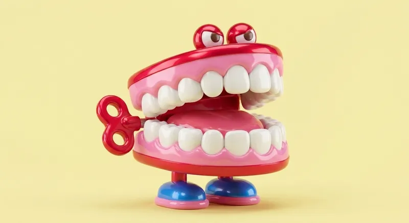 Muela Loca: dentadura completa tipo juguete a cuerda, con patitas.