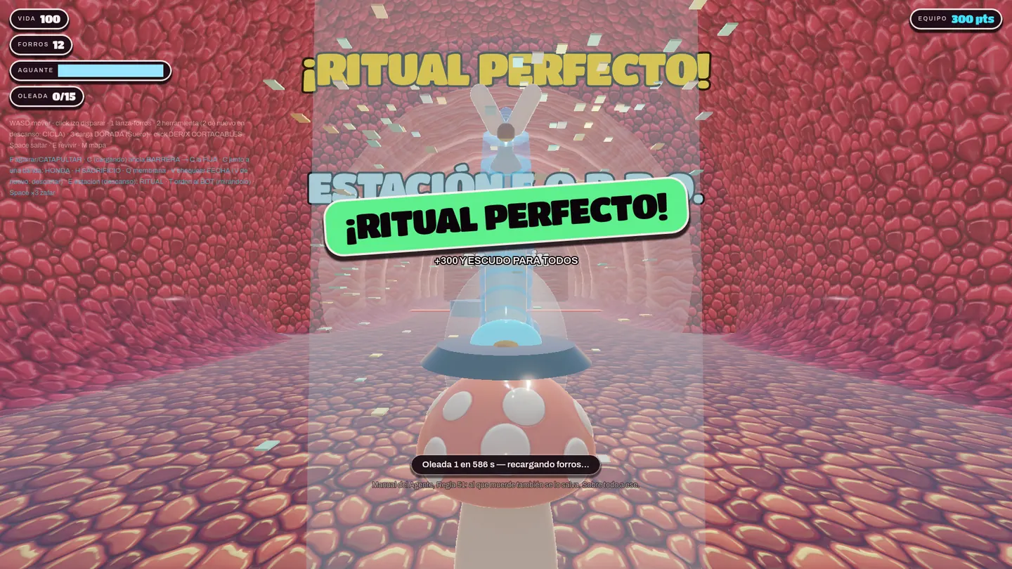 Captura de gameplay: el Ritual entre oleadas completado a la perfección escuda al escuadrón.